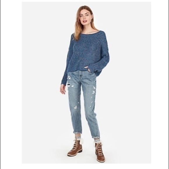 Express Blue Cable Knit Split Back Sweater Small - Picture 1 of 6